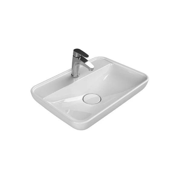 Turkuaz Cerastyle Lal Tezgâh Üstü Batarya Delikli Beyaz Lavabo 60x42 Cm 072700-u ürün görseli 1