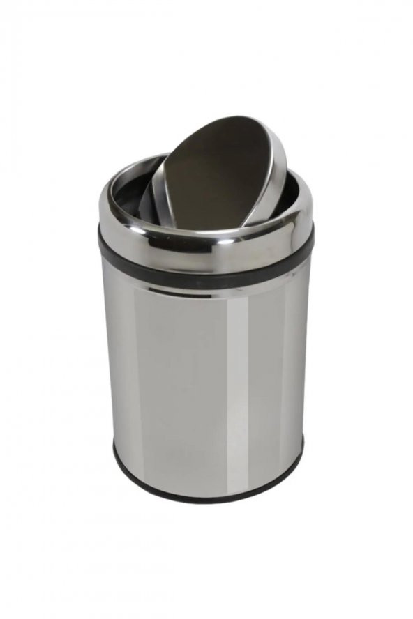 Metal Paslanmaz Krom Pratik Döner Kapaklı 16 Litre Çöp Kutusu Kovası - 1 Adet ürün görseli 1