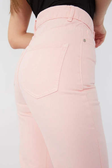 Kadın Basic Paçası Kesik Jean Pantolon Pembe - Resim 6