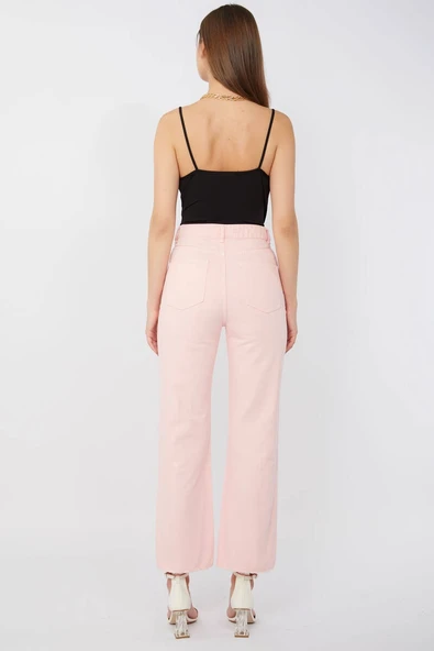 Kadın Basic Paçası Kesik Jean Pantolon Pembe - Resim 4