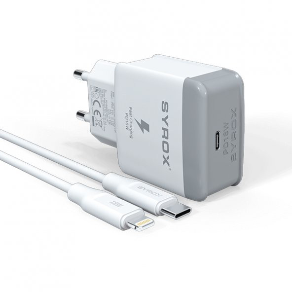 Syrox PD18L Type-C to Lightning Kablolu 18W PD 3A Hızlı Şarj Aleti Set ürün görseli 1