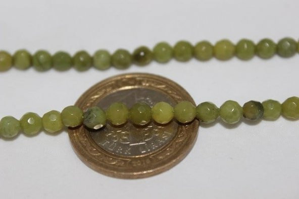 Peridot (Zebercet) Taşı Faset Kesim YARIM Dizi 4mm (18cm uzunluğundadır) ürün görseli 1