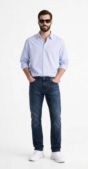 Erkek Mavi Straight Fit Jean Pantolon ürün görseli 1