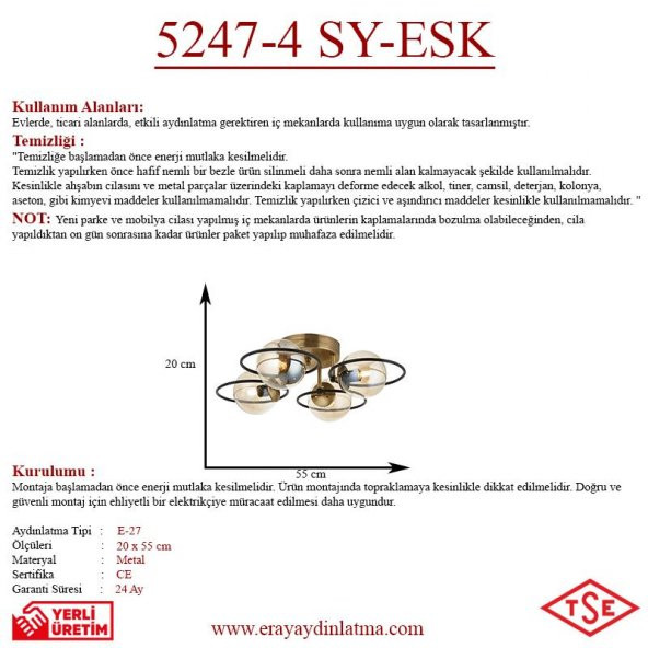 Eray Aydınlatma 4 lü Opal Camlı Eskitme Avize - Resim 3