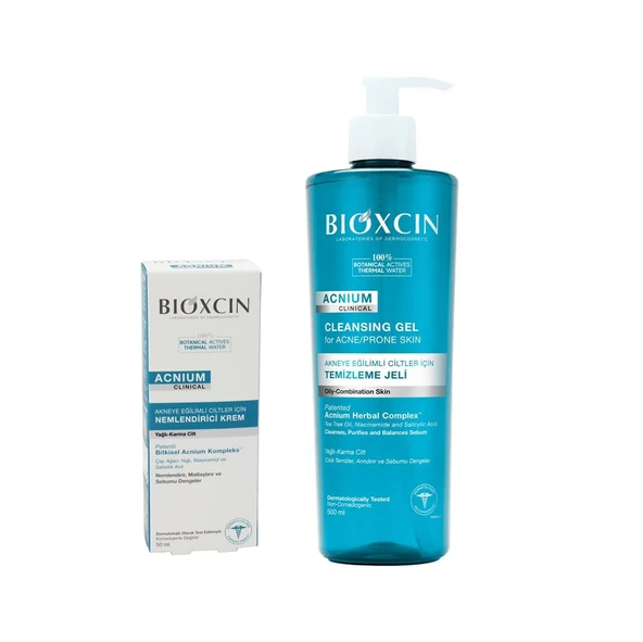 Bioxcin Acnium Sebum Dengeleyici Yüz Yıkama Jeli 500 ml + Bioxcin Acnium Sebum Dengeleyici Nemlendirici Krem 50 ml ürün görseli 1