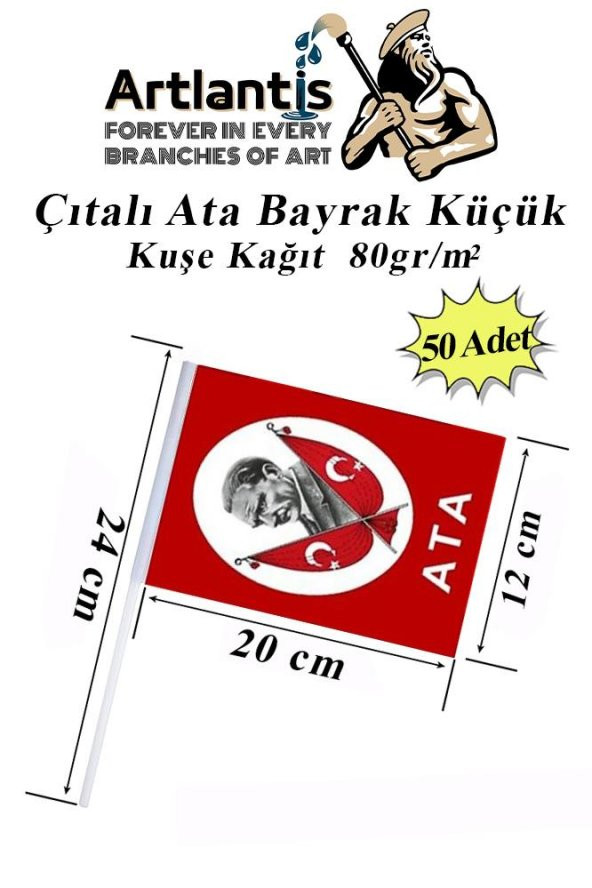 Çıtalı Ata Bayrak Kağıt 20x12 cm 50 Adet Atalı Bayrak Çıtalı Sopalı Küçük Bayrak Plastik Çubuklu Bayrak ürün görseli 1