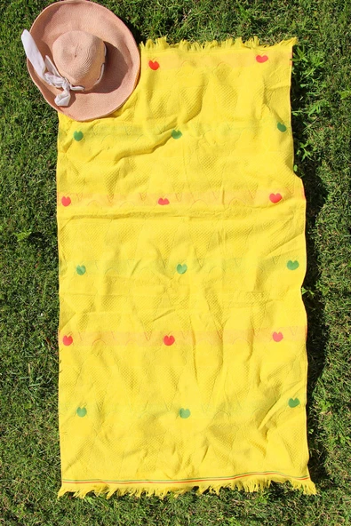 %100 Pamuk 80x150 Sarı Desenli Plaj Havlusu ürün görseli 1