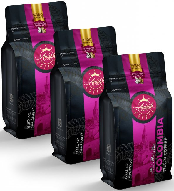 Anisah Coffee Colombia Öğütülmüş Filtre Kahve 3x250gr ürün görseli 1