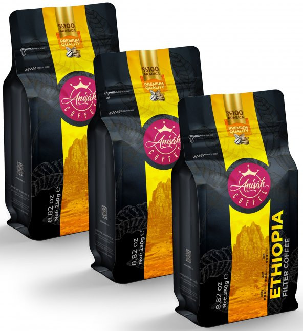 Anisah Coffee Ethiopia Filtre Kahve 3x250gr ürün görseli 1