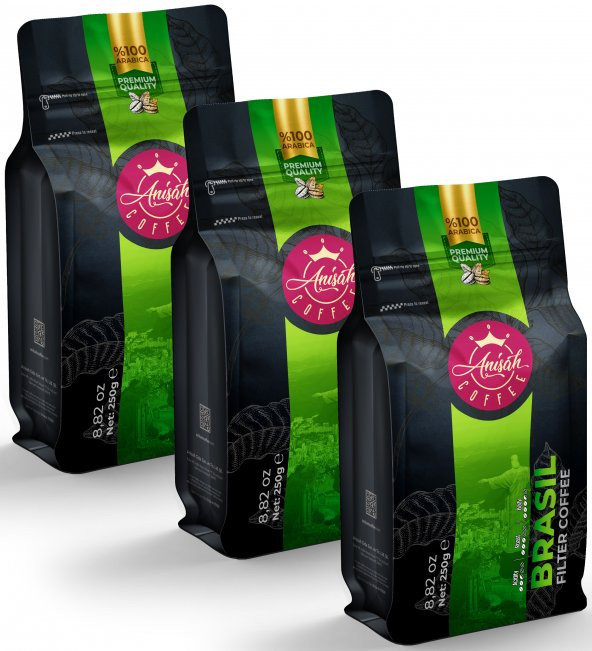 Anisah Coffee Brasil Santos Öğütülmüş Filtre Kahve 3x250gr ürün görseli 1