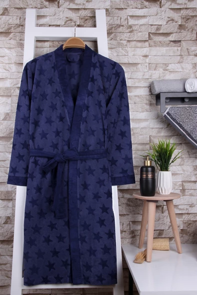 Kadın Yıldız Desenli Lacivert Kimono Sabahlık ürün görseli 1