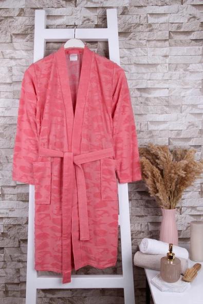 Kadın Desenli Somon Renk Kimono Sabahlık ürün görseli 1