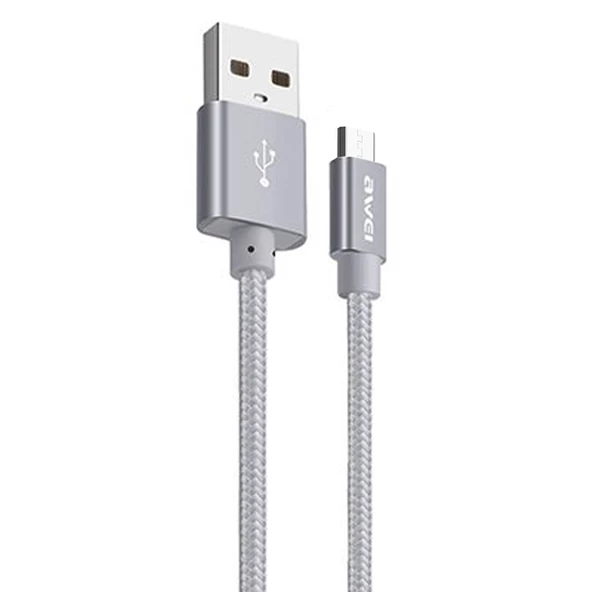 Awei Micro USB Hızlı Şarj ve USB Kablo Metal Örgü 1mt CL-30 Silver ürün görseli 1