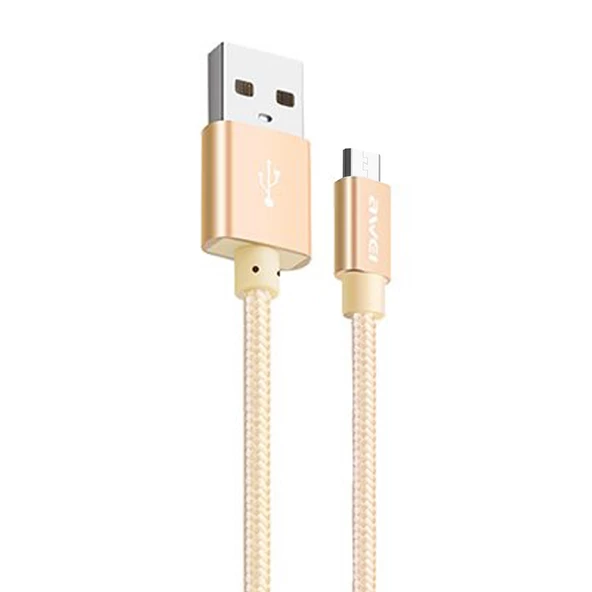 Awei Micro USB Hızlı Şarj ve USB Kablo Metal Örgü 1mt CL-30 Gold ürün görseli 1