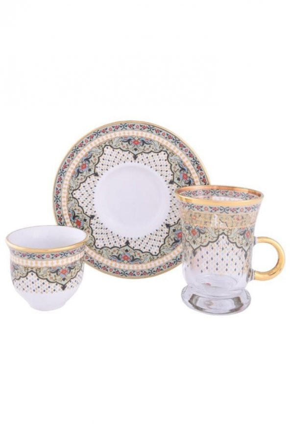 Gordion M04679 18 Parça Kulplu Çay-Mıra Takımı Zarif ürün görseli 1