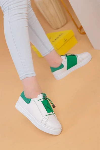 Alvaro Beyaz Yeşil Renkli  Sneaker - Resim 5