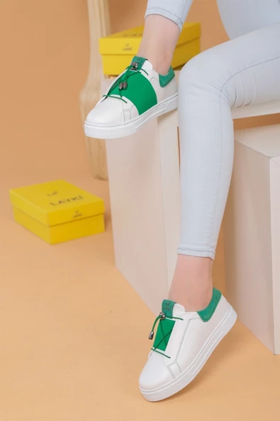 Alvaro Beyaz Yeşil Renkli  Sneaker - Resim 4