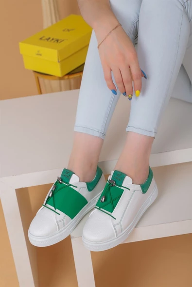 Alvaro Beyaz Yeşil Renkli  Sneaker - Resim 6