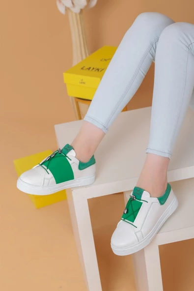Alvaro Beyaz Yeşil Renkli  Sneaker ürün görseli 1