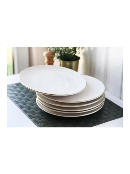 Gönül GNL 2806 Gold Kenarlı Beyaz Seramik Servis Tabağı 25.5 cm 6'lı ürün görseli 1