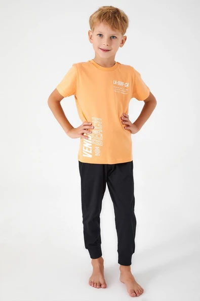 Roly Poly Garson Erkek Çocuk Yazılı Kısa Kol Paça Lastikli Rahat Pijama Takım ürün görseli 1