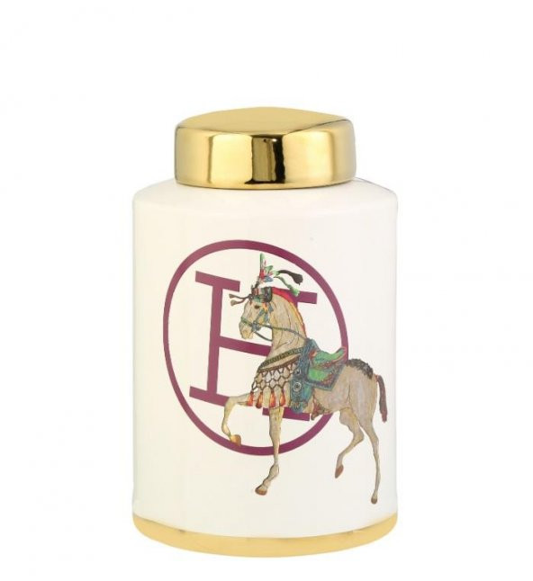Crearthome Atlı Hermes Beyaz Gold Dekoratif Küp Küçük Boy 17x17x33 cm AK.WLT0702 ürün görseli 1
