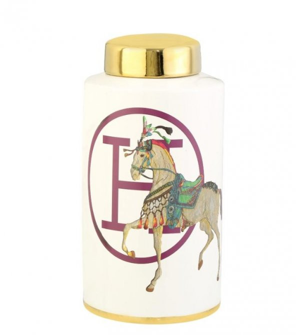 Crearthome Atlı Hermes Beyaz Gold Dekoratif Küp Büyük Boy 17x17x33 cm AK.WLT0701 ürün görseli 1