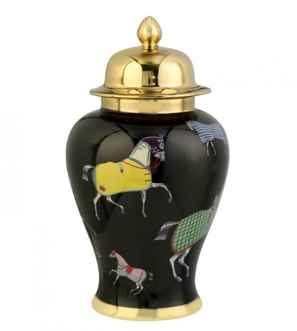 Crearthome Atlı Dekoratif Siyah Gold Küp Büyük Boy 14x12x33 cm AK.WLT0693 ürün görseli 1