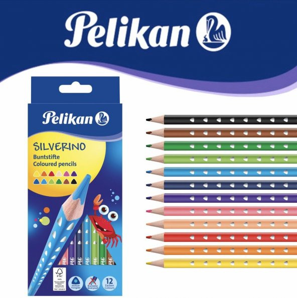 Pelikan Silverino Üçgen Kuru Boya Kalemi 12li Kutu ürün görseli 1