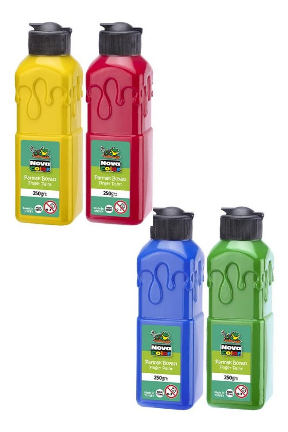 Parmak Boyası 250 Gr 4 Adet Çocuklar İçin Yıkanabilir Parrmak Boya Okul Hobi Kreş Etkinlik Kırmızı Sarı Mavi Yeşil ürün görseli 1