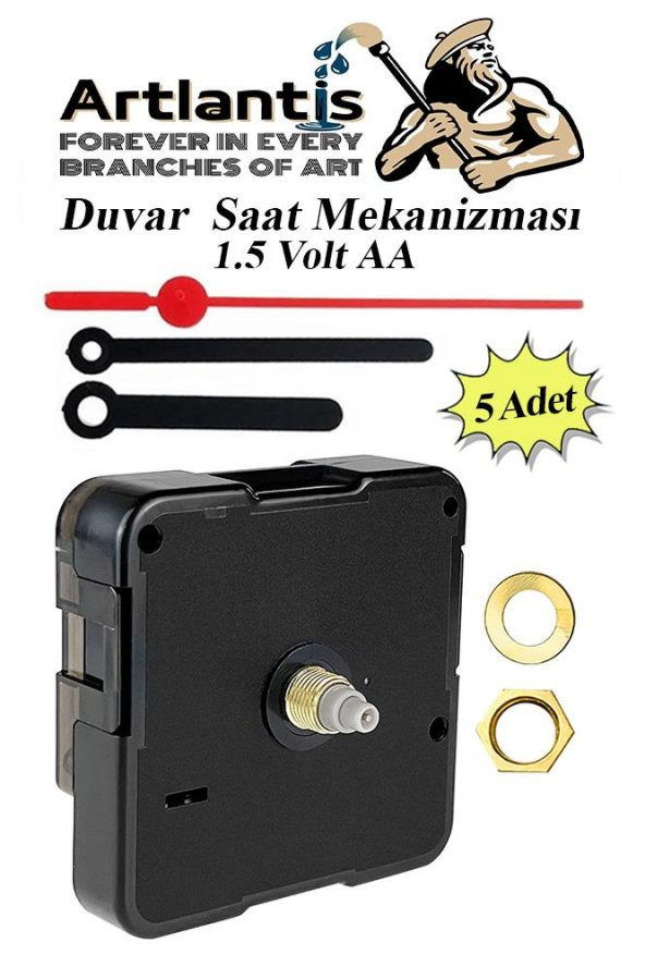 Duvar Saat Mekanizması 5 Adet 10 mm Şaft Sessiz Saat Motoru Akrep Yelkovan Okul Deney Saat Yapım ürün görseli 1