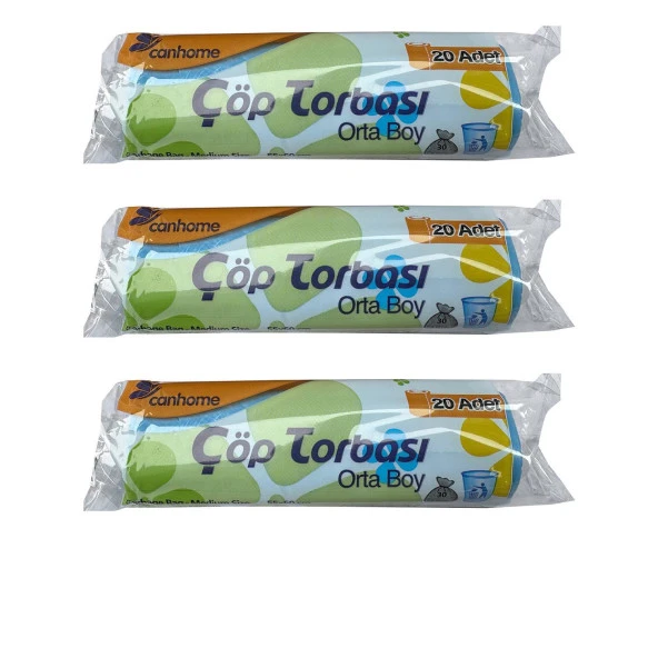 Canhome Mavi Orta Boy 55x60 Cm. 30 Litre Çöp Torbası Poşeti - 20 Adetlik 3 Rulo ürün görseli 1
