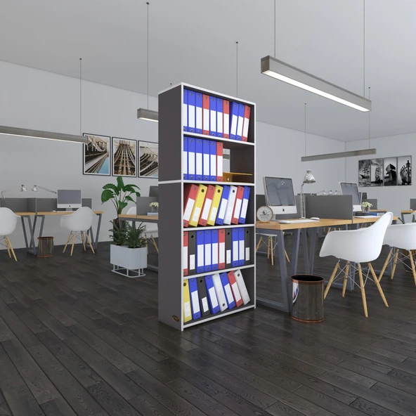 Kenzlife klasörlük raflı rona gri 175*80*30 kitaplık ofis arkalıksız ürün görseli 1