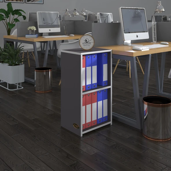 Kenzlife klasörlük raflı attila gri 70*40*30 kitaplık ofis arkalıksız ürün görseli 1