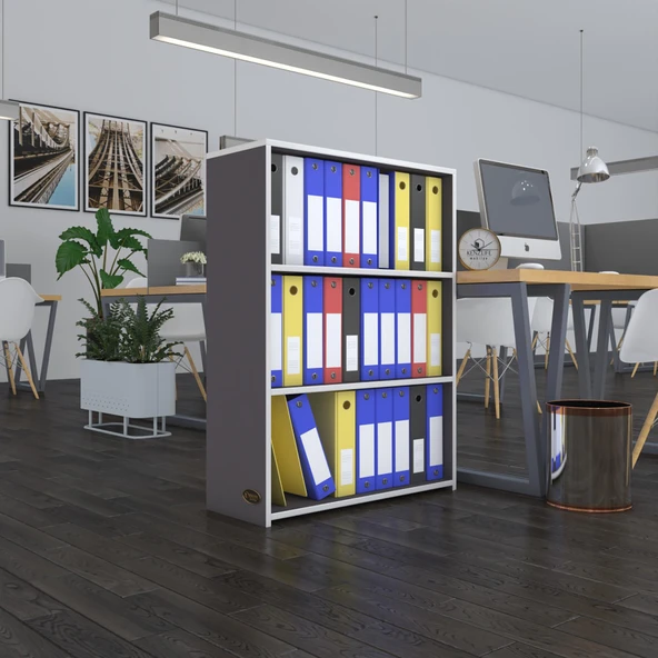 Kenzlife klasörlük raflı ilkutay gri 105*80*30 kitaplık ofis arkalıksız ürün görseli 1