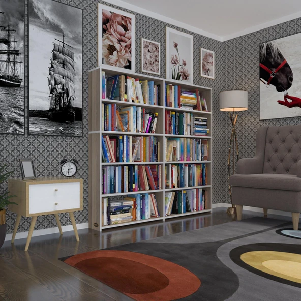 Kenzlife kitaplık süper ga 150*160*19 crd 5 katlı 2 bölme çift bölme opsiyonlu ofis mutfak banyo dolabı arkalıksız ürün görseli 1