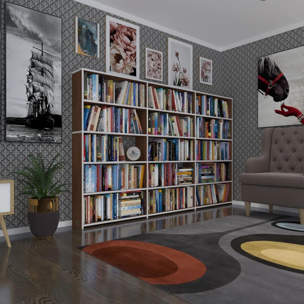 Kenzlife kitaplık süper ga 150*240*19 cvz 5 katlı 3 bölme çift bölme opsiyonlu ofis mutfak banyo dolabı arkalıksız ürün görseli 1