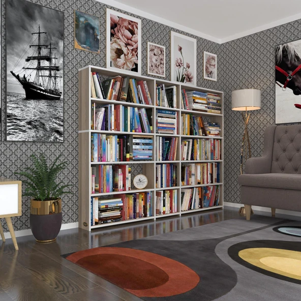 Kenzlife kitaplık süper ga 150*200*19 crd 5 katlı 3 bölme çift bölme opsiyonlu ofis mutfak banyo dolabı arkalıksız ürün görseli 1