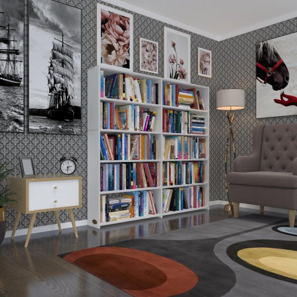 Kenzlife kitaplık süper ga 150*160*19 byz 5 katlı 2 bölme çift bölme opsiyonlu ofis mutfak banyo dolabı arkalıksız ürün görseli 1