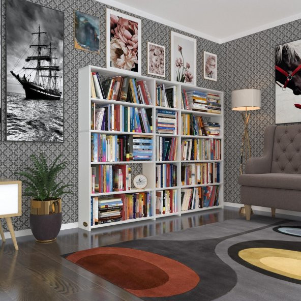 Kenzlife kitaplık süper ga 150*200*19 byz 5 katlı 3 bölme çift bölme opsiyonlu ofis mutfak banyo dolabı arkalıksız ürün görseli 1