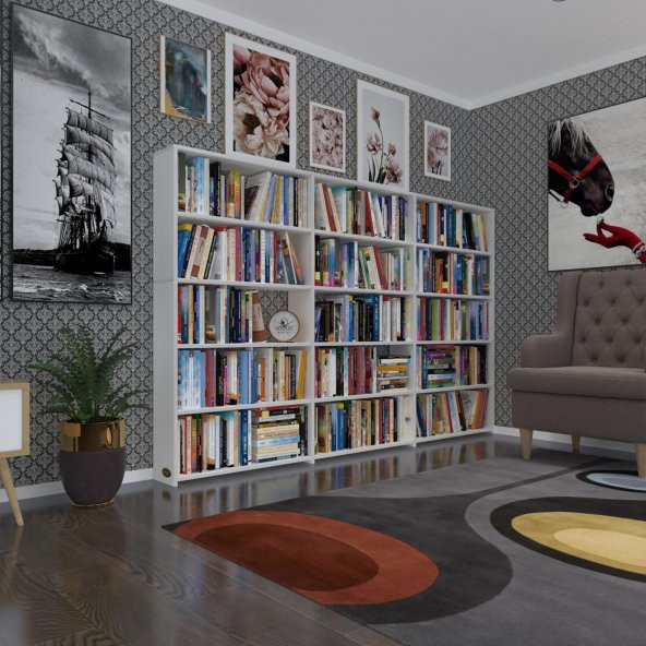 Kenzlife kitaplık süper ga 150*240*19 byz 5 katlı 3 bölme çift bölme opsiyonlu ofis mutfak banyo dolabı arkalıksız ürün görseli 1