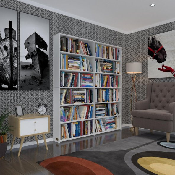 Kenzlife kitaplık süper ga 180X160X19 byz 6 katlı 2 bölme çift bölme opsiyonlu ofis mutfak banyo dolabı arkalıksız ürün görseli 1