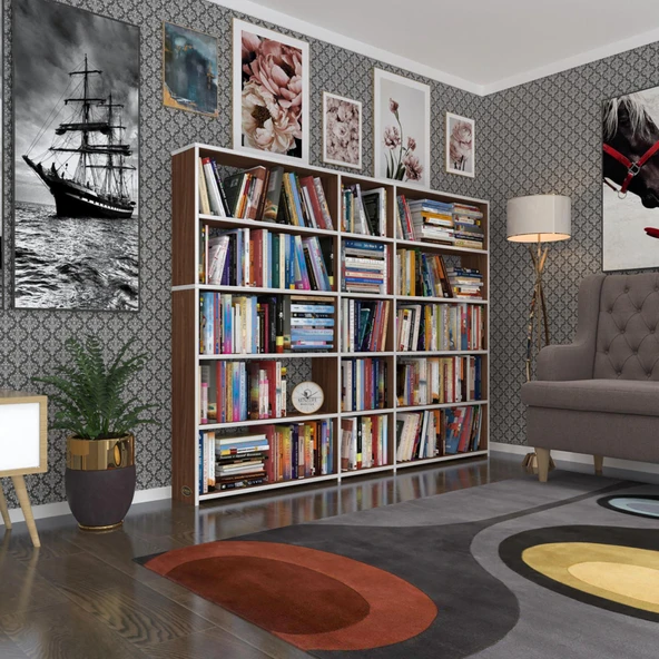 Kenzlife kitaplık süper ga 150*200*19 cvz 5 katlı 3 bölme çift bölme opsiyonlu ofis mutfak banyo dolabı arkalıksız ürün görseli 1