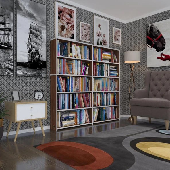 Kenzlife kitaplık süper ga 150*160*19 cvz 5 katlı 2 bölme çift bölme opsiyonlu ofis mutfak banyo dolabı arkalıksız ürün görseli 1