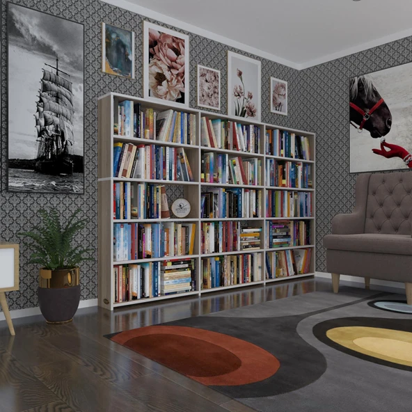 Kenzlife kitaplık süper ga 150*240*19 crd 5 katlı 3 bölme çift bölme opsiyonlu ofis mutfak banyo dolabı arkalıksız ürün görseli 1