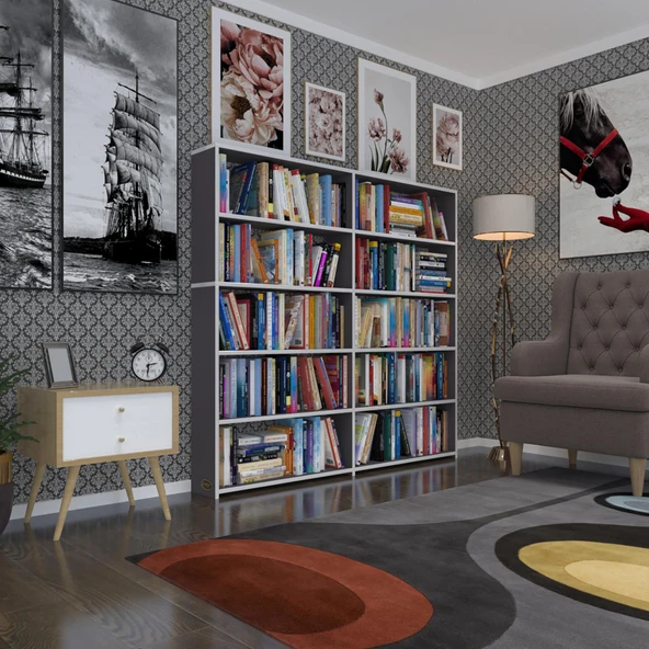 Kenzlife kitaplık süper ga 150*160*19 gri 5 katlı 2 bölme çift bölme opsiyonlu ofis mutfak banyo dolabı arkalıksız ürün görseli 1