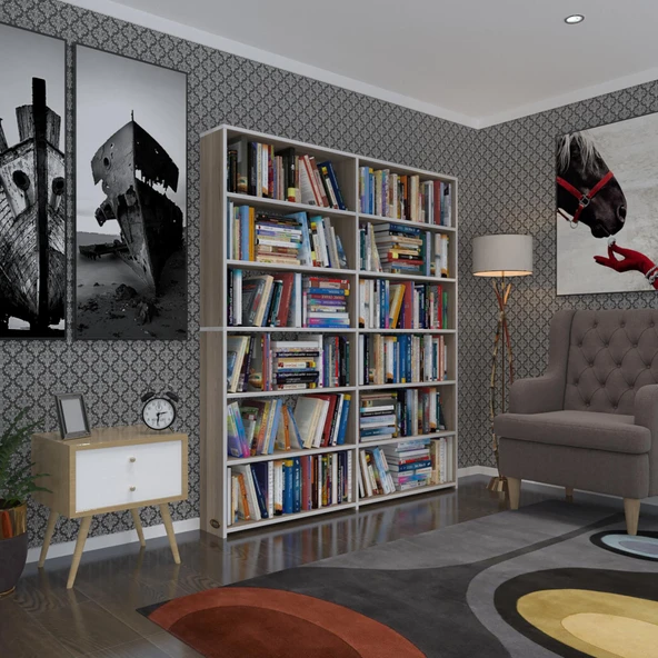 Kenzlife kitaplık süper ga 180*160*19 crd 6 katlı 2 bölme çift bölme opsiyonlu ofis mutfak banyo dolabı arkalıksız ürün görseli 1