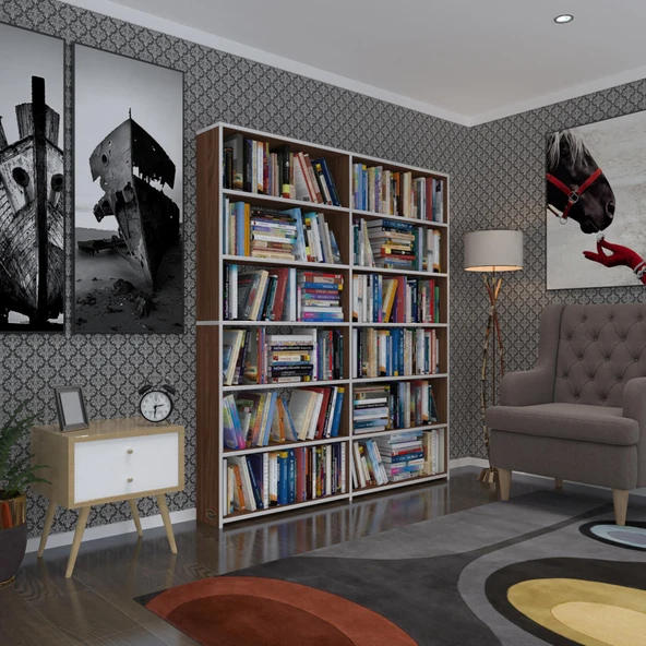 Kenzlife kitaplık süper ga 180*160*19 cvz 6 katlı 2 bölme çift bölme opsiyonlu ofis mutfak banyo dolabı arkalıksız ürün görseli 1