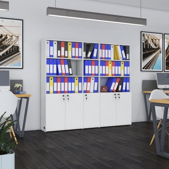 Kenzlife klasör dolabı kilitli gökbörü byz 175*200*30 klasörlük kitaplık ofis arkalıksız ürün görseli 1