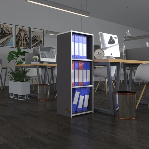Kenzlife klasörlük raflı almakay gri 105*40*30 kitaplık ofis arkalıksız ürün görseli 1